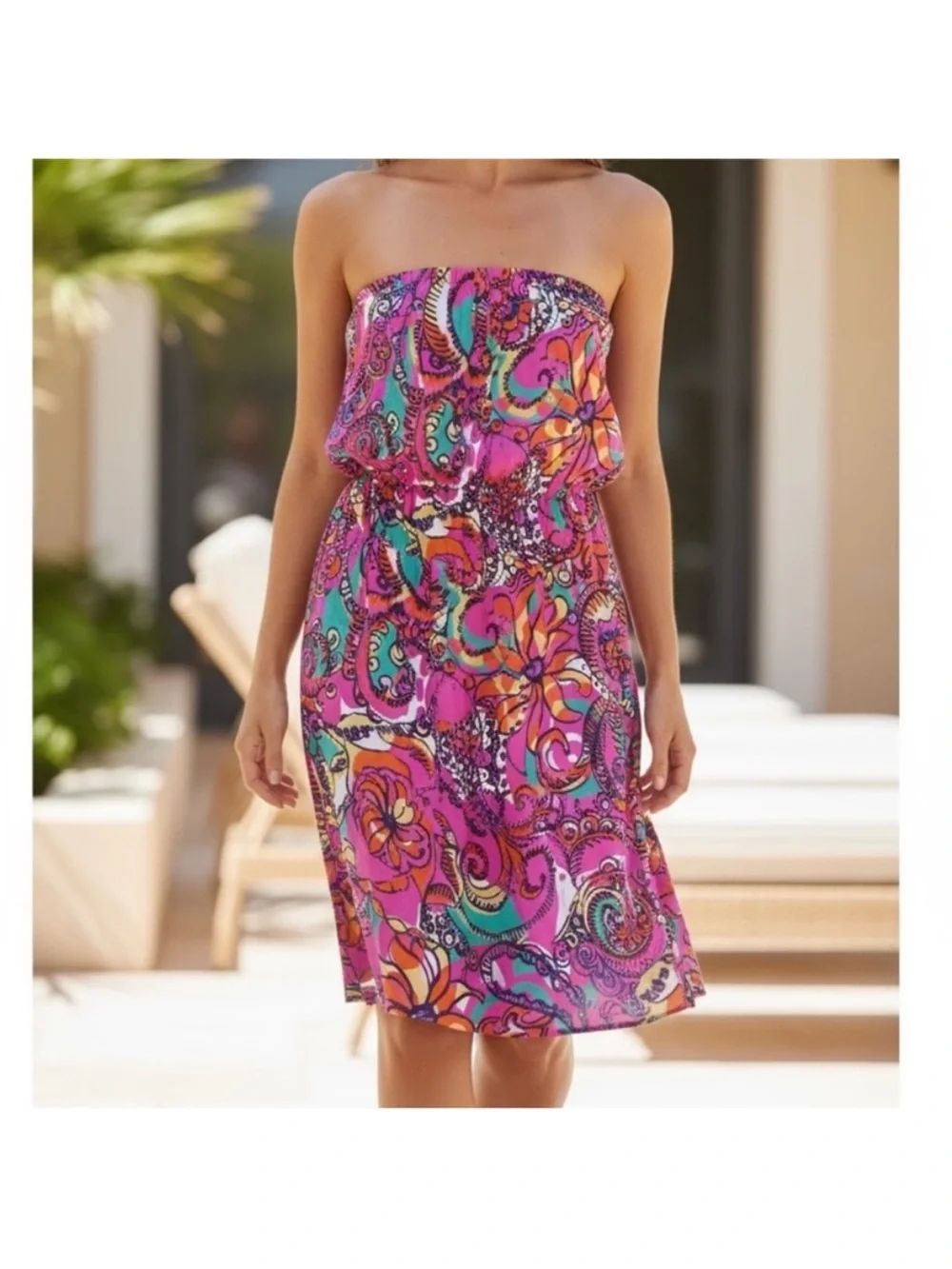 Lilly Pulitzer Windsor Strapless Dress In The Sea and Be Seen Print Size S - Picture 2 of 5